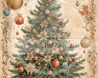 A4 Vintage Christmas Tree Decoupage Central DC582