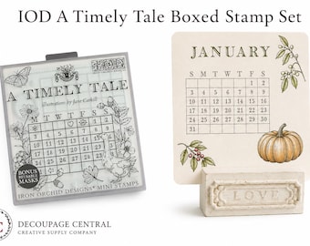 IOD Timely Tales Stamp Set in Case, 4 sheets,  6 x 6 with case for small craft projects and cardmaking, journals, scrapbooking