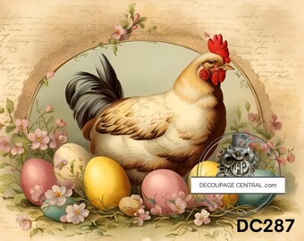 A4 Hen with Easter Eggs  Decoupage Rice Paper, DC287