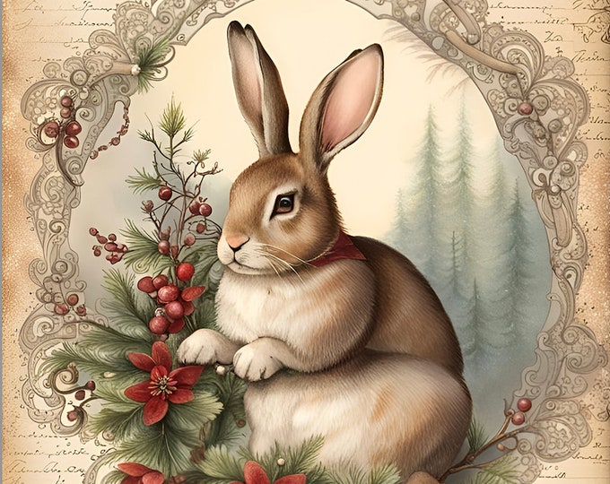 A4 Christmas BUNNY Decoupage Rice Paper, DC121 Etsy