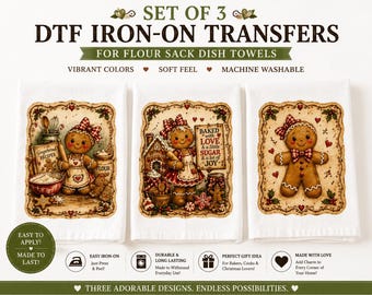 Gingerbread Trio Iron On DTF Tranfers: SET OF 3