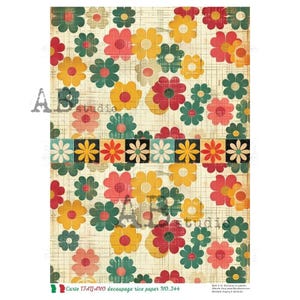 A4 Retro Flower Background  Carte Italiano Rice Paper 344