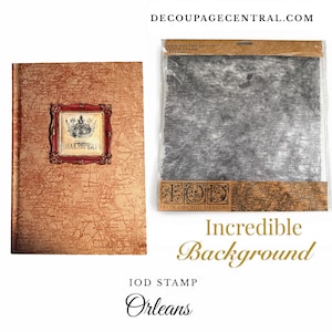 May include: A book with a map design and a framed image with the word "Shakespeare" is on the left. A clear plastic package with a map design stamp is on the right. The text "Incredible Background" and "Orleans" are also visible.