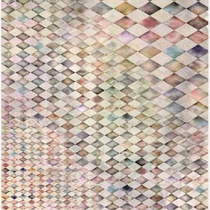 May include: A vintage-style checkered pattern with faded colors in shades of pink, blue, and brown. The pattern is reminiscent of a tiled floor.