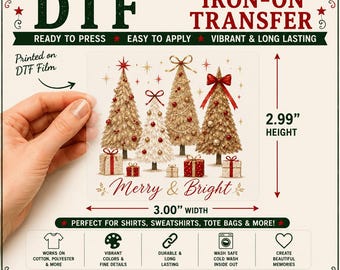 Merry & Bright DTF Iron-On Transfer 3"x 2.99"