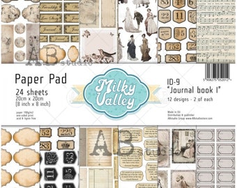 8"x8" Vintage Label and Tag theme Paper Pad for your paper crafts, junk journals, mixed media and scrapbooking