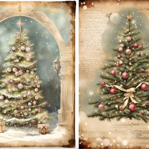 A4 Christmas Tree , 2 images on one page,  Decoupage Rice Paper, DC124