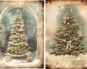 A4 Christmas Tree , 2 images on one page,  Decoupage Rice Paper, DC124