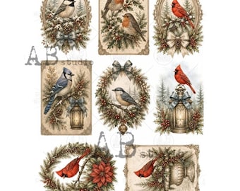 A4 Winter Songbirds Decoupage Paper, AB Studios 8070