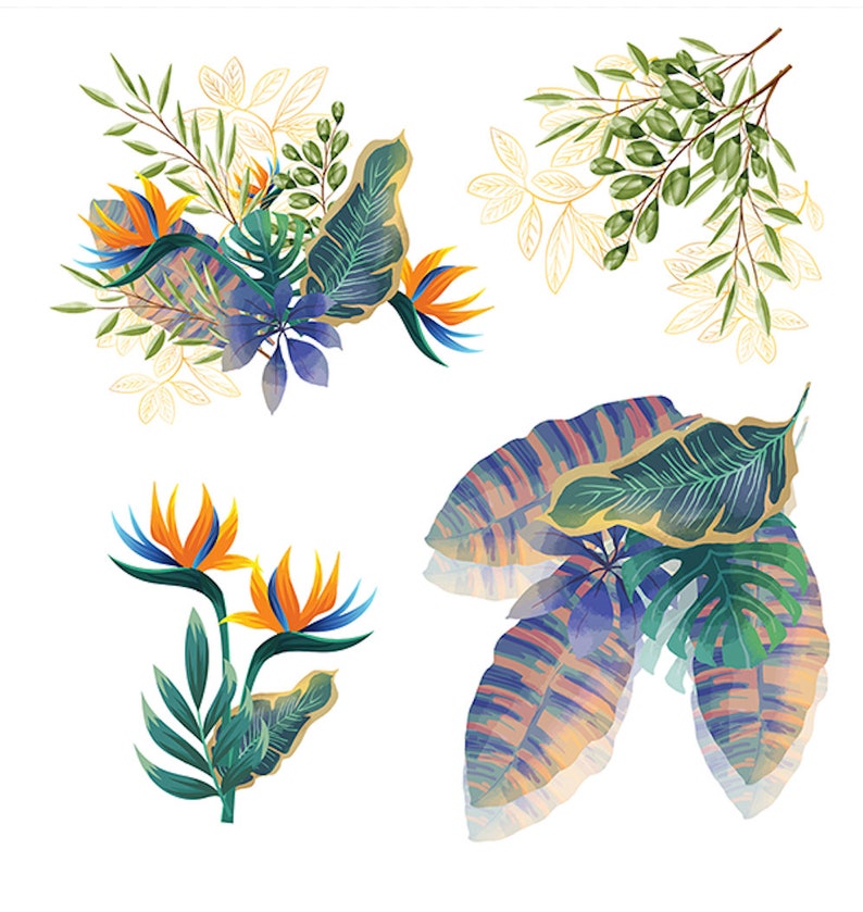 TROPICAL LEAVES Rub On Transfer Furniture Transfers by Dixie Etsy