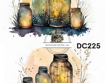 A4 Fireflies in Jars Duo Decoupage Rice Paper, DC225