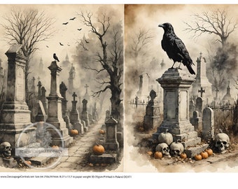 A4 Spooky Cemetery Duo Decoupage Rice Paper, DC471
