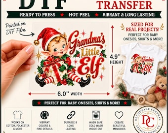 Grandma's Little Elf DTF Iron-On Transfer  6" x 4.9"