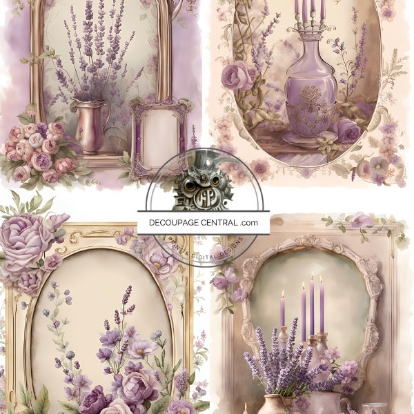 A4 Victorian Lavender , Decoupage Rice Paper, DC195