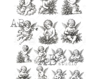 A4  Christmas Cherubs Decoupage Paper, AB Studios 8059