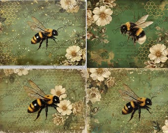 A4 DC973 Vintage Bumblebee Quartet  Rice Paper