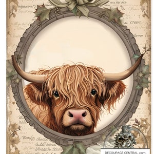 A4 Christmas Highland Cow Decoupage Rice Paper, DC135