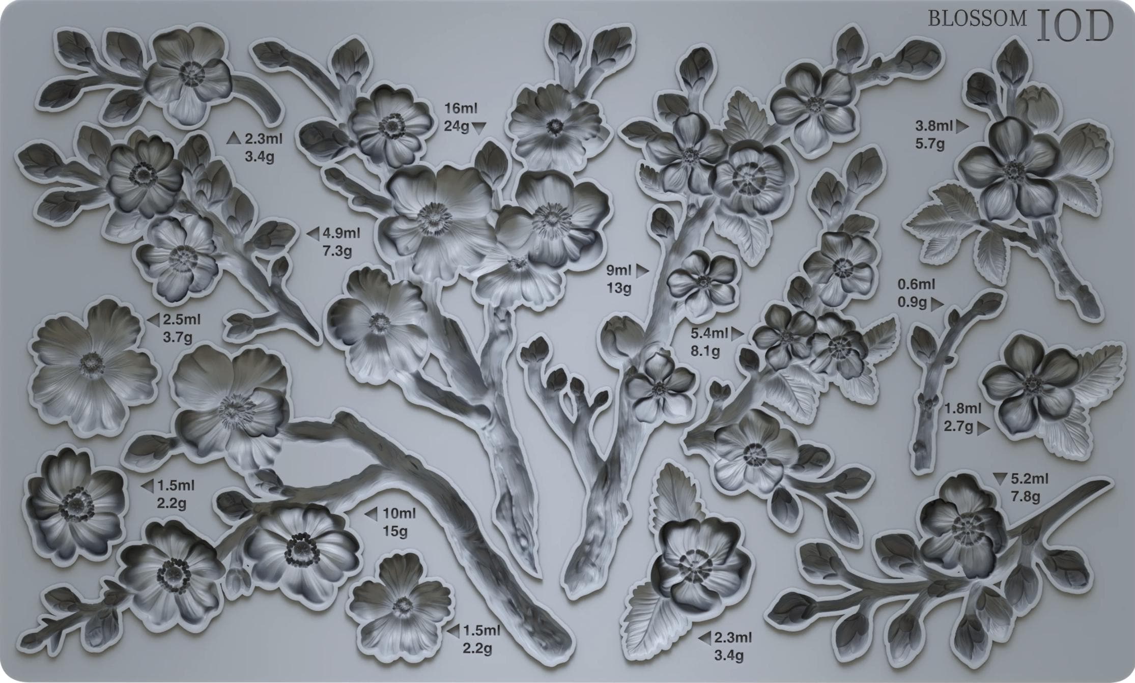Silicone Resin Mold IOD Blossom | Flower Branch Embellishments for Resin, Clay, Fondant | 6"x10" Decorative Mould for Crafts & Decor