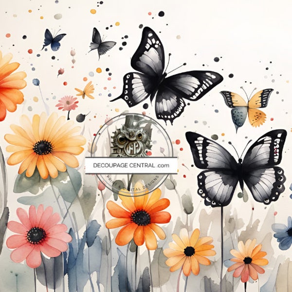A4 Spring Flowers and Butterflies,  Rice Paper, DC179