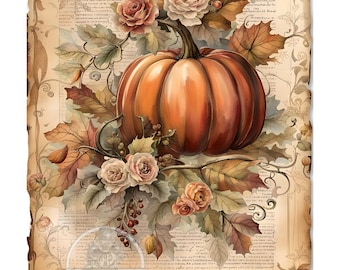 A4 Autumn Pumpkin Floral Rice Paper DC414