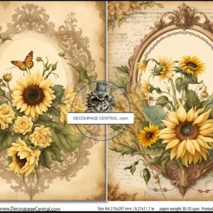 A4 Sunflower Duo Decoupage Rice Paper, DC157 Decoupage Central