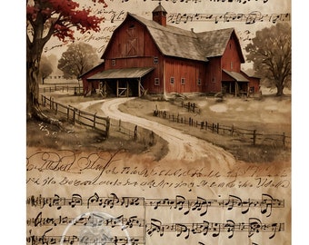 A3 Red Barn Melody Decoupage Paper DC5037