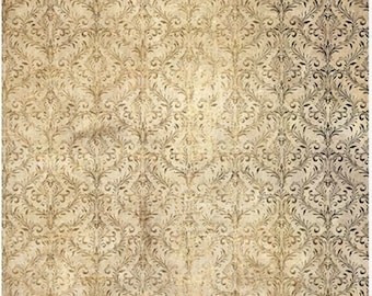 May include: A vintage-style background with a repeating pattern of brown floral designs on a beige background. The background has a textured, aged look.
