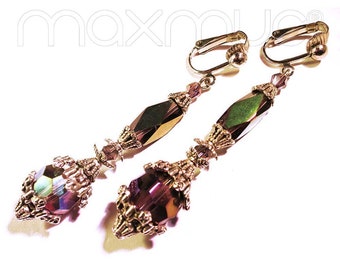 maxmuc Longs clips d’oreille en violet et argent