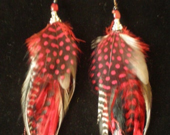 Reddish Maroon Feather Earrings