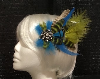 Blue Gem Feather Hairpiece