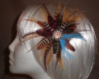 Rustic Orange Multi Color Pixie Feather Hair Piece