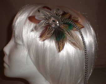 Brown, Gray, and Teal Feather Hair Piece