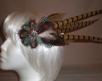 Long Chocolate Mint Feather Hair Piece