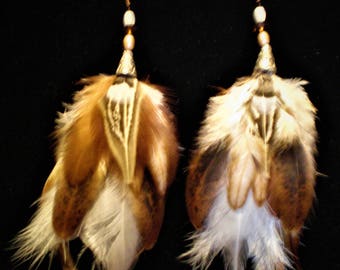 Brown And White Feather Earrings