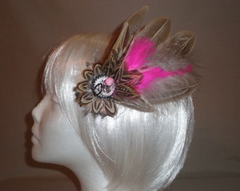 Pink and Brown Feather Hair Piece