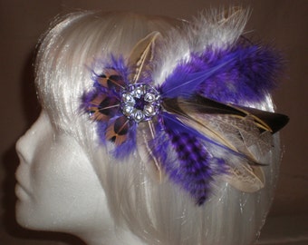 Fuzzy Purple Bling Feather Hair Piece