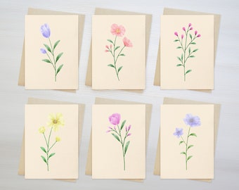 Botanical Greeting Cards | Set of 12 or 24 Cards | Thank you | Graduation | Birthday | Anniversary | Congratulations | Flowers