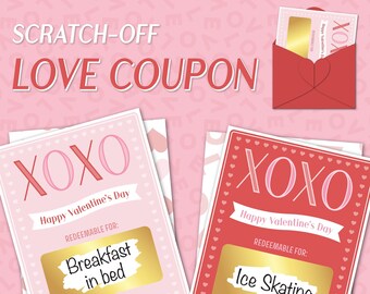 Valentine's Scratch-Off Coupons | 2, 4, or 8 Vouchers | Love Notes | Valentines | Anniversary | Gift