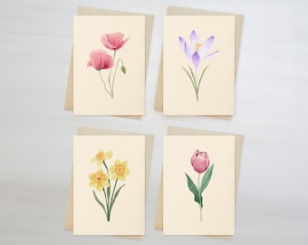 Floral Greeting Cards | Set of 4, 8, 12 or 16 Cards | Thank you | Graduation | Birthday | Anniversary | Congratulations | Flowers