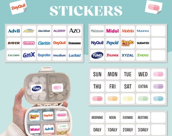 Pocket Pharmacy Stickers ONLY | Pill Storage Box Stickers | Mini Medicine Stickers | 10 or 30 Stickers Included