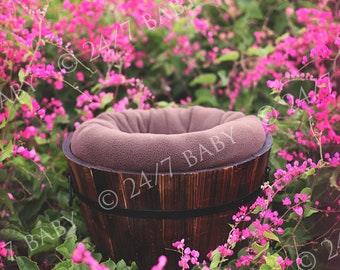 Newborn Digital Backdrop Prop Outdoor Pink Flower Field Bucket Baby Photography