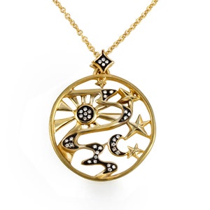 14k Gold Yin Yang Pendant Necklace, Moon and Sun Necklace, Celestial Jewelry, Zodiac Necklaces For Women, Stars Necklace, Christmas Gifts