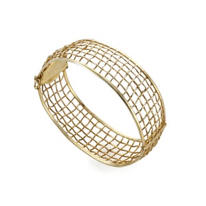 14k Massiver Gold Lace Armreif, breiter Gold Armreif, Gewebtes Armband, Einzigartiges handgemachtes Armband, Statement Solid Gold Armband