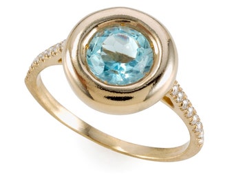 Blue Topaz Wedding Ring, Topaz Engagement Ring, Classic Wedding Ring, Vintage Style Topaz Ring, 14k Gold Wedding Ring, Topaz Promise Ring