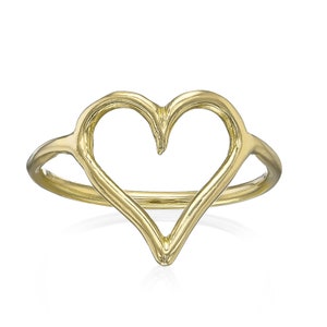 Anillo de corazón abierto delicado, anillo con forma de corazón, joyería de corazón de oro de 14k, regalos de amor para ella, anillo bohemio, anillo de promesa para mujer, regalos para mujer