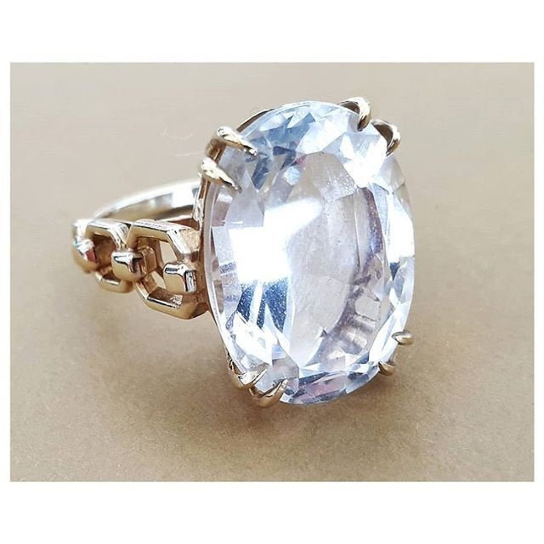 14k Gold Crystal Statement Ring, Oval Stone, Unique Jewelry - Etsy
