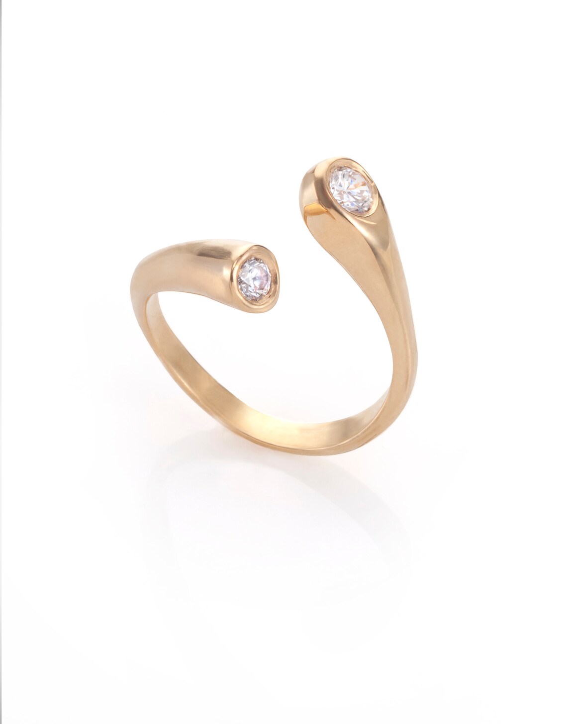 Hug Ring Boho Gold Ring for Women Two Diamond Stone Ring | Etsy