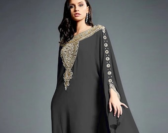 Amina Moroccan Abaya Caftan, Gold Embellished Kaftan Dress, Kaftan Maxi Dress, Dubai Kaftan, Modest Wedding Gown, Plus Size Robe, S-XXXXL