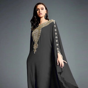 Amina Moroccan Abaya Caftan, Gold Embellished Kaftan Dress, Kaftan Maxi Dress, Dubai Kaftan, Modest Wedding Gown, Plus Size Robe, S-XXXXL