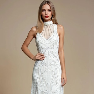 Off White 1920s Gatsby Wedding Dress | Vintage Style Flapper Gown | Art Deco Bridesmaid Dress | Downton Abbey Evening Dress | 1920s Dress
